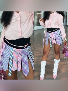 DollsKill SugarThrillz Mens Tie Game Changer Preppy‎ Academia Pastel Skort Skirt